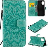 Voor Xiaomi Mi 10 Lite 5G Sun Embossing Pattern Horizontale Flip Leather Case met Card Slot & Holder & Wallet & Lanyard (Green)