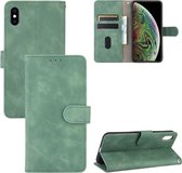 Voor iPhone XS / X Effen kleur Huidgevoel magnetische gesp Horizontale flip kalftextuur PU lederen tas met houder & kaartsleuven & portemonnee (groen)