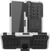 Voor Sony Xperia 1 II Tire Texture Shockproof TPU + PC beschermhoes met houder (wit)