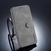 DG.MING Retro Oil Side Horizontal Flip Case voor Galaxy A9 (2018), met houder & kaartsleuven & portemonnee (grijs)
