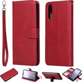 Voor Huawei P20 effen kleur horizontale flip beschermhoes met houder & kaartsleuven & portemonnee & fotolijst & lanyard (rood)