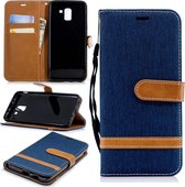 Kleurafstemming Denim Texture Leather Case voor Galaxy J6, met houder & kaartsleuven & portemonnee & lanyard (donkerblauw)