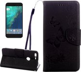 Voor Google Pixel XL vlinders Embossing horizontale flip lederen tas met houder & kaartsleuven & portemonnee & lanyard (zwart)