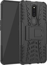 Schokbestendige PC + TPU-bandenpatroonbehuizing voor OPPO F11 Pro, met houder (zwart)