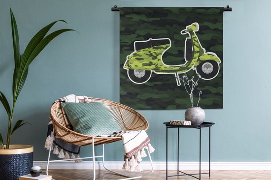 Illustration de la Tapisserie Vespa - Illustration d'une Vespa aux couleurs camouflage Tapisserie coton 90x90 cm - Tapisserie avec photo