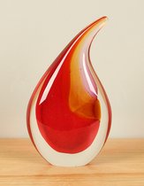 Glazen druppel rood/geel, 19 cm, Glassculptuur, Glaskunst, Glascreatie (2A-003)