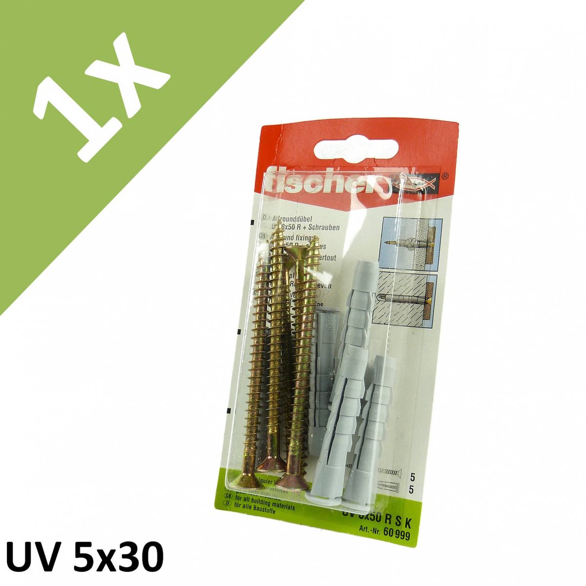 Fischer Universal plug with screw UX 8x50 RSK (5 Content plugs & 5 screws) # 60999 - 01) 1x UV 5x30 RSK