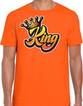 Oranje Koningsdag King t-shirt - oranje - heren -  Koningsdag shirt/ kleding/ outfit L