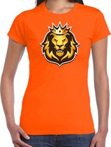 Leeuwenkop met kroon Koningsdag t-shirt - oranje - dames -  EK/ WK/ oranje fan shirt / kleding / outfit L