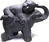 Shaolin monniken beeld – donker grijs shaolin monnik op olifant | GerichteKeuze