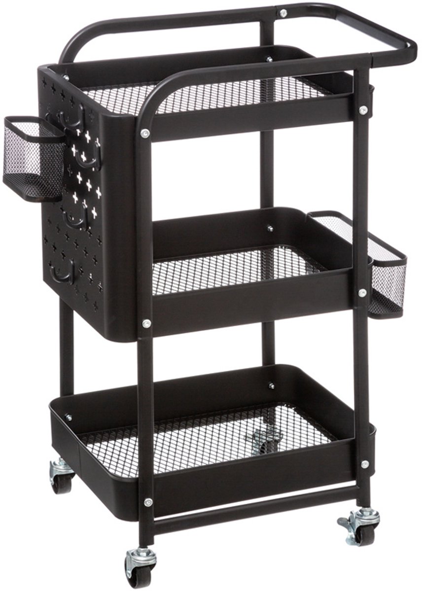 5five Zwarte metalen trolley - 76 x 51 x 29,5 cm