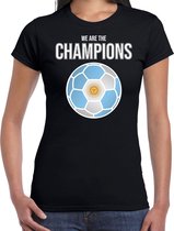 Argentinie WK supporter t-shirt - we are the champions met Argentijnse voetbal - zwart - dames - kleding / shirt XL