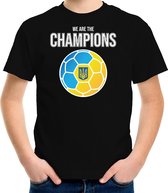 Oekraine EK/ WK supporter t-shirt - we are the champions met Oekrainse voetbal - zwart - kinderen - kleding / shirt M (134-140)