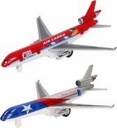 Speelgoed vliegtuigen setje van 2 stuks zilver en rood 19 cm - Vliegveld spelen voor kinderen
