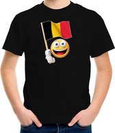 Belgie emoticon t-shirt met Belgische vlag - zwart  - kinderen - Belgie fan / supporter shirt - EK / WK L (146-152)