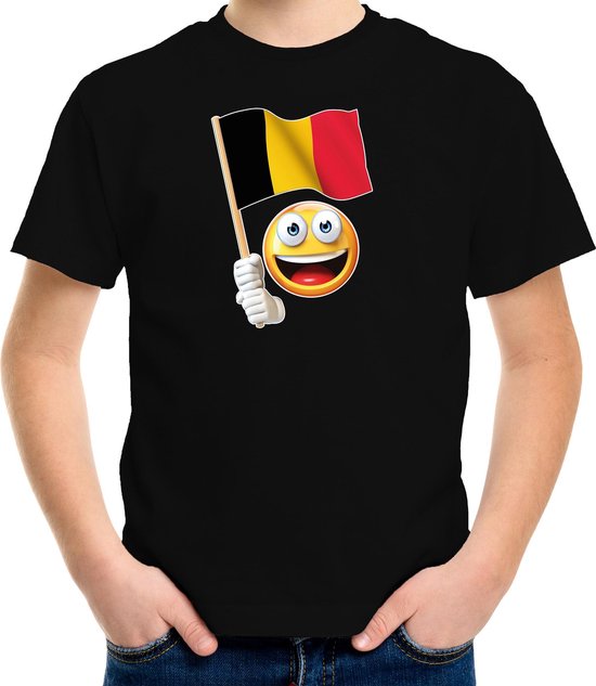 Belgie supporter / fan smiley t-shirt zwart voor kinderen