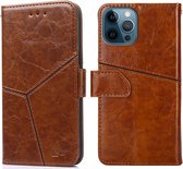Geometrische stiksels Horizontale flip TPU + PU lederen tas met houder & kaartsleuven en portemonnee voor iPhone 12 Pro Max (lichtbruin)