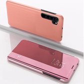 Voor xiaomi mi cc9 pro vergulde spiegel horizontale flip lederen tas met houder (rose goud)