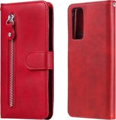 For Honor 10X Lite Mode Kalfsstructuur Rits Horizontale Flip Leren Case met Standaard & Kaartsleuven & Portemonnee-functie (Rood)