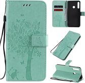 Voor Huawei P40 Lite E Tree & Cat reliÃ«fpatroon Horizontale flip lederen tas met houder & kaartsleuven & portemonnee & lanyard (groen)