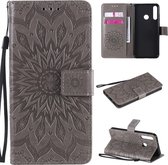 Voor Huawei Y6p reliÃ«f zonnebloem patroon horizontale flip PU lederen tas met houder & kaartsleuven & portemonnee & lanyard (grijs)