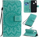 Voor Samsung Galaxy A11 reliÃ«f zonnebloem patroon horizontale flip pu lederen tas met houder & kaartsleuven & portemonnee & lanyard (groen)