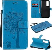 Voor Huawei Nova 7 Pro Tree & Cat reliÃ«fpatroon Horizontale flip lederen tas met houder & kaartsleuven & portemonnee & lanyard (blauw)