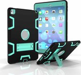 Voor iPad 9.7 (2017) schokbestendige pc + siliconen beschermhoes, met houder (zwart mintgroen)