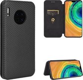 Voor Huawei Mate 30 Carbon Fiber Texture Magnetische Horizontale Flip TPU + PC + PU Leather Case met Card Slot (Black)