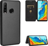 Voor Huawei P30 Lite / nova 4e Koolstofvezel Textuur Magnetisch Horizontaal Flip TPU + PC + PU lederen tas met kaartsleuf (zwart)