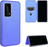 Voor Huawei P40 Pro + Carbon Fiber Texture Magnetische Horizontale Flip TPU + PC + PU Leather Case met Card Slot (Blue)