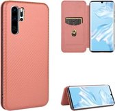 Voor Huawei P30 Pro Carbon Fiber Texture Magnetische Horizontale Flip TPU + PC + PU Leather Case met Card Slot (Brown)