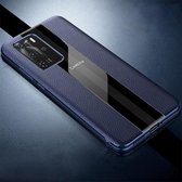 Voor Huawei P40 lederen gegalvaniseerde schokbestendige beschermhoes (blauw)