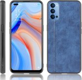 Voor Oppo Reno4 Schokbestendig Naaien Koe Patroon Huid PC + PU + TPU Case (Blauw)