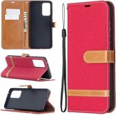 Voor Samsung Galaxy A52 5G Kleuraanpassing Denim Textuur Horizontale Flip Leren Case met Houder & Kaartsleuven & Portemonnee & Lanyard (Rood)