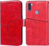 Voor Samsung Galaxy A11 (EU-versie) Geometrische stiksels Horizontale flip TPU + PU lederen tas met houder & kaartsleuven en portemonnee (rood)