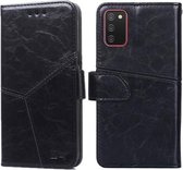 Voor Samsung Galaxy A02s (EU-versie) Geometrische stiksels Horizontale flip TPU + PU lederen tas met houder & kaartsleuven en portemonnee (zwart)