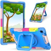 Voor Samsung Galaxy Tab A7 10.4 (2020) T500 / T505 Contrastkleur Schokbestendig Robot Silicone + PC Case met Polsbandhouder (Camouflage + Blauw)