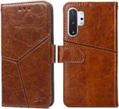 Voor Samsung Galaxy Note10 Geometrische stiksels Horizontale Flip TPU + PU lederen tas met houder & kaartsleuven & portemonnee (lichtbruin)