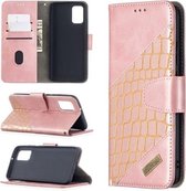 Voor Samsung Galaxy A02s (EU-versie) Bijpassende kleur Krokodiltextuur Horizontale flip PU-lederen tas met portemonnee & houder & kaartsleuven (roségoud)