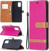 Voor Samsung Galaxy A02s (EU-versie) Kleuraanpassing Denim Textuur Horizontale Flip Leren Case met Houder & Kaartsleuven & Portemonnee & Lanyard (Rose Rood)