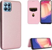 Voor OPPO Reno4 SE koolstofvezel textuur magnetische horizontale flip TPU + pc + PU lederen tas met kaartsleuf (roze)