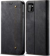 Voor Huawei Y5P Denim Texture Casual Style Horizontale Flip Leather Case met houder & kaartsleuven & portemonnee (zwart)