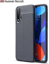 Litchi Texture TPU schokbestendig hoesje voor Huawei Nova 5 (marineblauw)