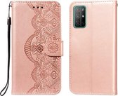 Voor Huawei Honor 30S Flower Vine Embossing Pattern Horizontale Flip Leather Case met Card Slot & Holder & Wallet & Lanyard (Rose Gold)