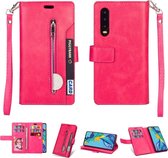 Voor Samsung Galaxy A90 5G Multifunctionele Rits Horizontale Flip Leren Case met Houder & Portemonnee & 9 Kaartsleuven & Lanyard (Rose Rood)