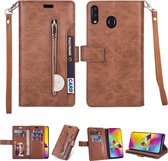 Voor Samsung Galaxy A10s Multifunctionele Rits Horizontale Flip Leren Case met Houder & Portemonnee & 9 Kaartsleuven & Lanyard (Bruin)