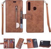 Voor Samsung Galaxy M30 / Galaxy A40s Multifunctionele Rits Horizontale Flip Leren Case met Houder & Portemonnee & 9 Kaartsleuven & Lanyard (Bruin)
