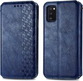 Voor Samsung Galaxy A41 Cubic Grid Pressed Horizontal Flip Magnetic Leather Case met houder & kaartsleuven & portemonnee (blauw)