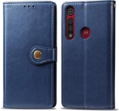 Voor Motorola Moto G8 Spelen Retro Effen Kleur Lederen Gesp Telefoonhoes Met Lanyard & Fotolijst & Kaartsleuf & Portemonnee & Stand Functie (Blauw)